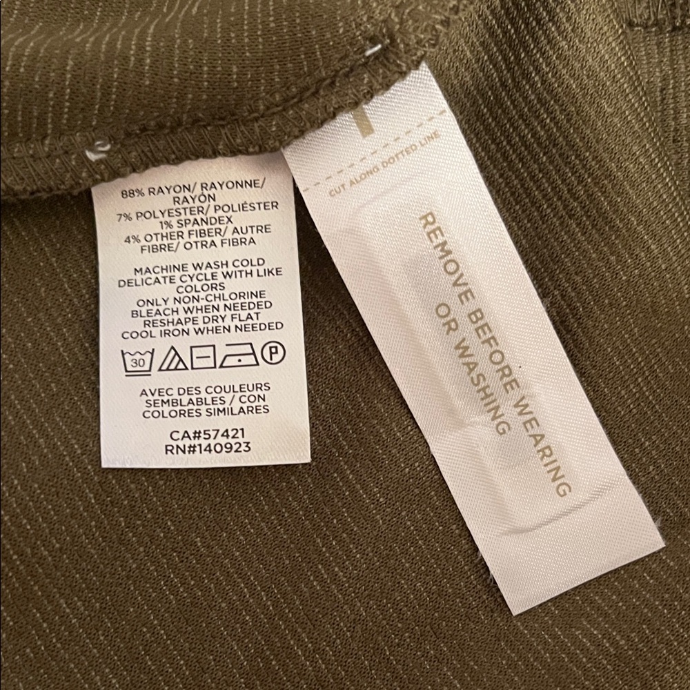 Loft Olive Green Ribbed Button-Front Dress w/ 3/4 Sleeves NWT | Size XL - Picture 14 of 15